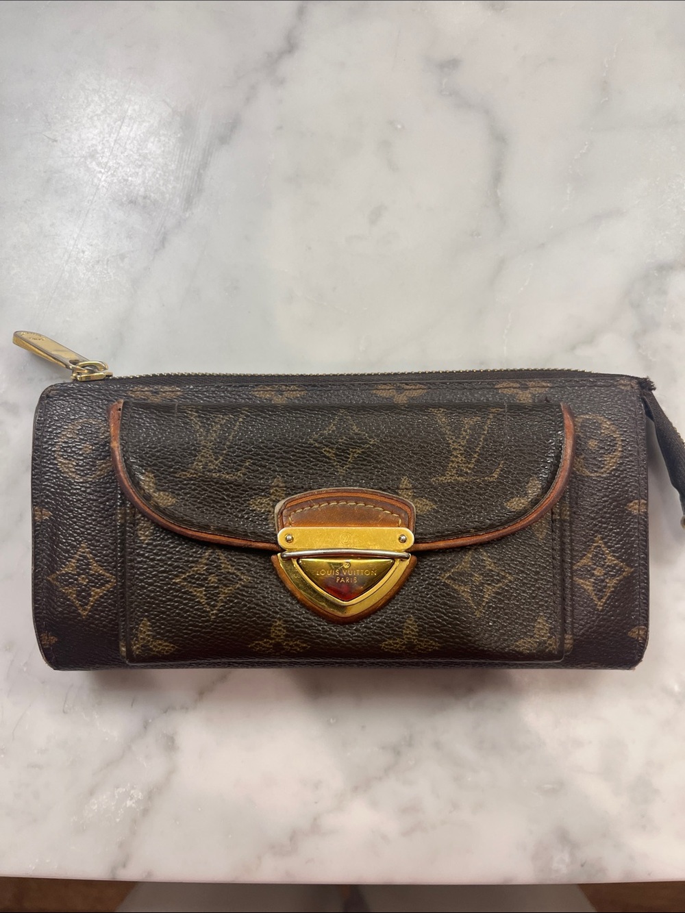 Louis Vuitton Monogram Canvas Brown Zip Wallet with Front Flap